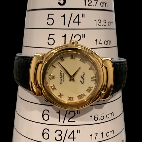 ROLEX CELLINI 18K YELLOW GOLD BLACK LEATHER BAND & 18K YG BUCKLE WHITE DIAL - Picture 6 of 8